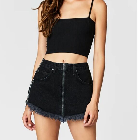 CARMAR Black Beatrice Zip Front Skirt with Reflective Side Zipper size 26 - Picture 1 of 8